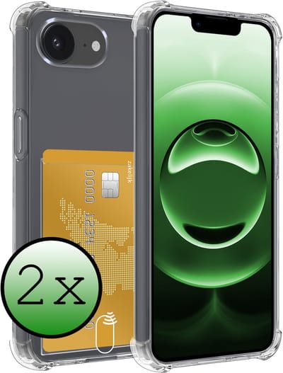 Hoesje 2 Stuks - Geschikt voor Apple iPhone 16e - Met Pashouder en Kaarthouder - Telefoon Hoes Shockproof - Siliconen Case - Back Cover - Shock Proof - Pasjes Houder - Transparant