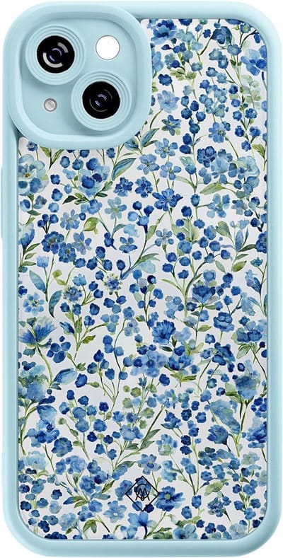 Casimoda® hoesje - Geschikt voor iPhone 14 - Vintage Blue Floral - Effen telefoonhoesje met lensbescherming - Siliconen/TPU - Backcover - Blauw