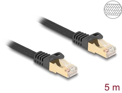 Delock RJ45 Flat Network Cable with braided jacket Cat.6A U/FTP plug to plug 5 m black