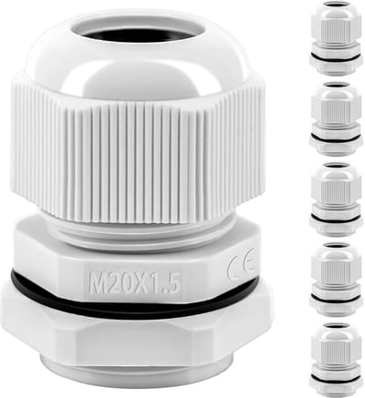 Kabelwartelset, 6 stuks, IP68, kabeldoorvoer, waterdicht M20, kabelwartelverbindingen voor outdoor, tuin, schakelkast, aftakdoos, kunststof nylon kabeldoorvoeren
