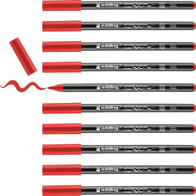 edding 4200 porseleinstift - rood - 10 pennen - penseelpunt 1-4 mm - viltstift voor het schilderen en decoreren van keramiek, porselein - vaatwasmachinebestendig, lichtechte inkt, sneldrogend