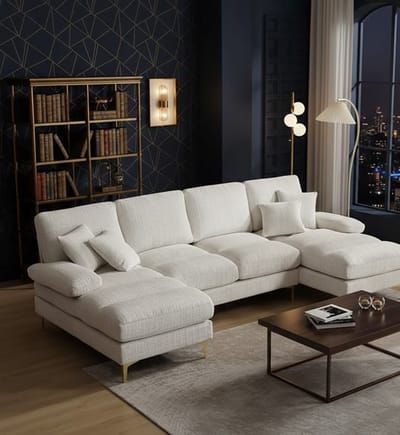 Fluwelen Luxe U-hoekbank met Slaapfunctie en Opbergruimte Lichtgrijs – Comfortabele Bankbed met Kussens, Uitklapbare Slaapbank en Moderne Stof – House&Garden