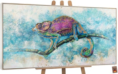 Canvas schilderij groot handgeschilderd leguaan reptiel natuur – YS-Art Gallery – Unieke wanddecoratie voor woonkamer – Bijzonder schilderij voor hal en kantoor