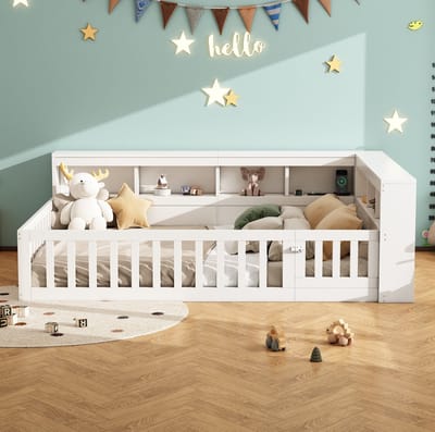 MEUNIQ bedbank 140x200 cm met lattenbodem, opbergvak, uitvalbeveiliging, stopcontact en USB, spaanplaat en MDF, slaapkamer, wit