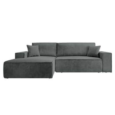 Selsey - Farese - Hoekbank met slaapfunctie - met beddengoedcontainer - L-vormig - Corduroy - Linkerkant - Grijs