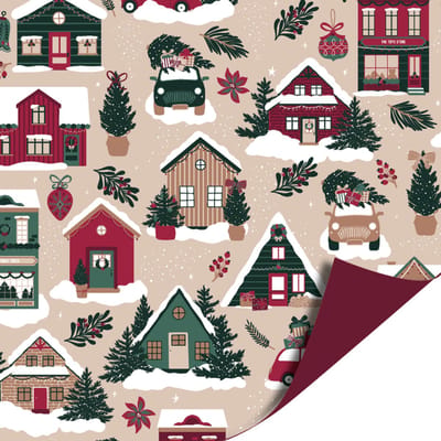Cadeaupapier 70x200 cm - Classic Christmas - Kersthuisjes