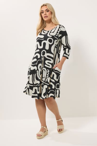 Yours Zwarte Abstracte Geometrische Tuniekjurk Size 46