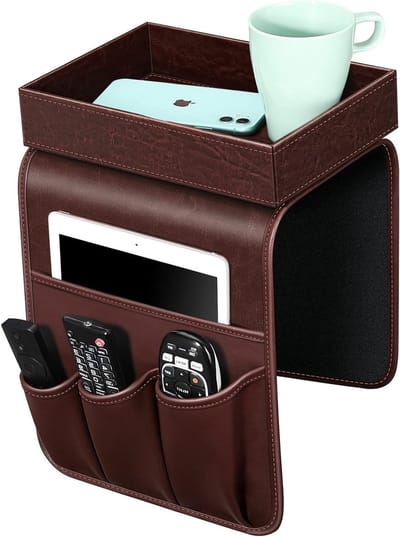 Sofa afstandsbedieninghouder met afneembare lade - PU leren armleuning organizer met 5 vakken voor tijdschriften, telefoon, tablet en afstandsbediening