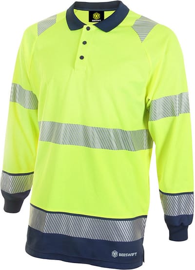 Beeswift HiVis Longsleeve Polo Shirt - Geel/Marineblauw - Maat L