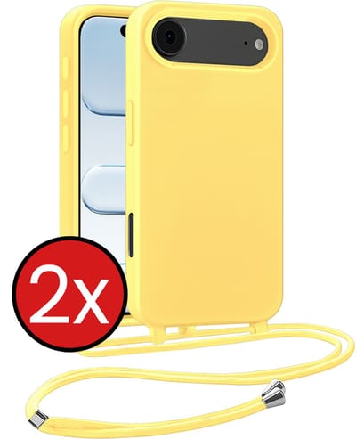 Hoesje Geschikt voor iPhone Air Hoesje Siliconen Case Met Koord - Hoes Geschikt voor iPhone Air Hoesje Backcover Met Telefoonkoord - Geel - 2 PACK
