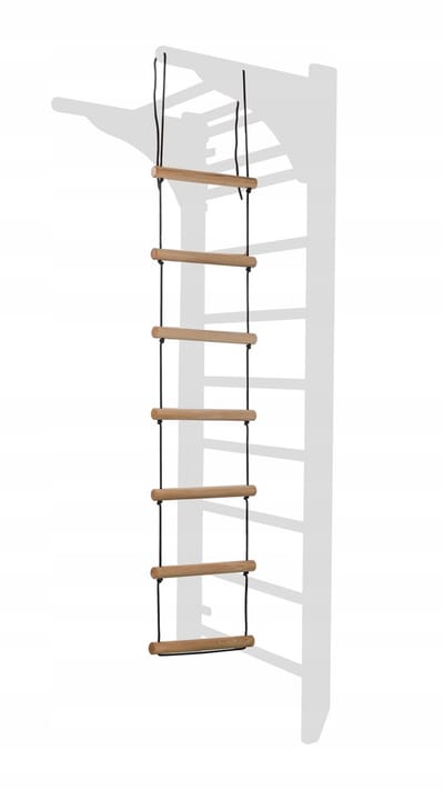 MUVV - Touwladder 200x37 cm - 7 sporten - Met bevestigingslus - Draagvermogen tot 60 kg - Natuurlijk hout - voor kinderen