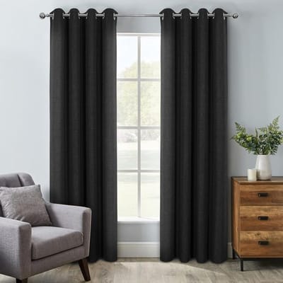 warmte-isolerend verduisteringsgordijn Faux Linnen verduisteringsgordijnen 100% Modern Eyelet Woonkamer dubbele gordijnen verduistering venster keuken 137 x 213 cm Grijs (charcoal grey). Set van 2