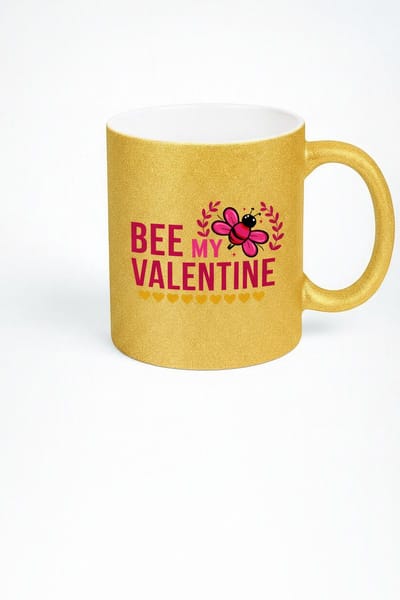 Valentijn Glitter Mok 'Bee My Valentine' - Gouden Bij Design Koffiemok Cadeau