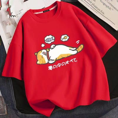Zomer Grappig Dames T-shirt 3D Print Oversized Korte Mouw Heren en Dames Koppel Halve Mouw Los T-shirt Y2k Top 6XL red