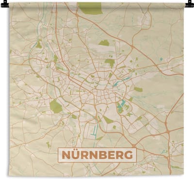 Wandkleed - Wanddoek - Plattegrond - Nürnberg - Vintage - Kaart - Stadskaart - 180x180 cm - Wandtapijt