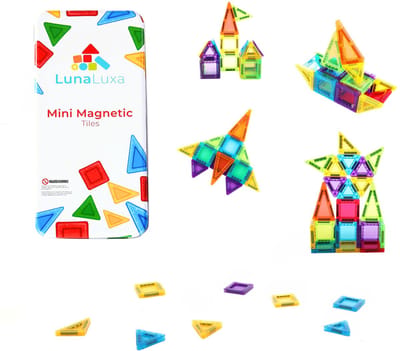 LunaLuxa - Magnetic tiles reisset - 30 stuks - Mini tiles - speelgoed voor in de auto - Magnetische tegels travelset - compatibel met magna tiles - reisspeelgoed - autospeelgoed - montessori speelgoed