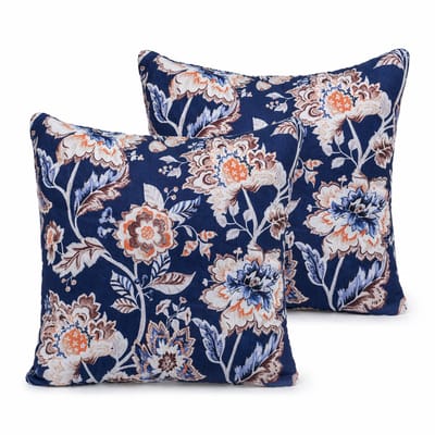 Set van 2 Luxe Kussenhoezen 45x45 cm | Sierkussens | Katoen Canvas Kussenhoes | Blauw Bloemen Design | Digitale Print | Cushion Covers