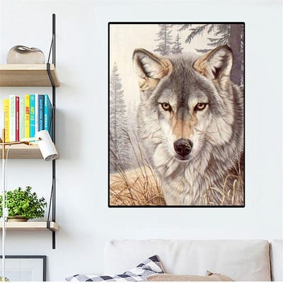 Diamant Schilderij Wolf Dier Diamant Borduurwerk Kruissteek Diamant Mozaïek Woondecoratie 20X30CM gray