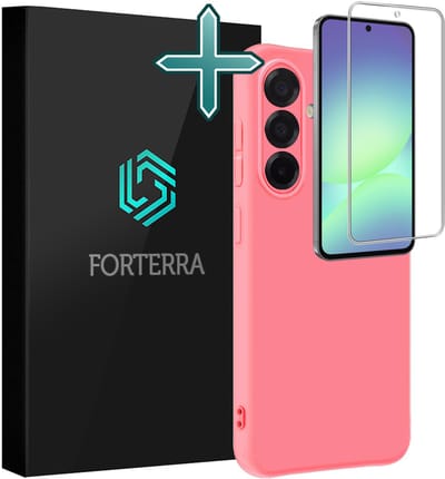 Hoesje Met Screenprotector - Geschikt voor Samsung Galaxy A56 - Sterk & Shockproof - Telefoon Hoes - Back Cover - Siliconen Case - Lichtroze