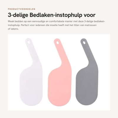 Dailygoods- Bedlaken-Instophulp Ergonomisch - 3-delige Set - Arbeidsbesparend - Vaste Stekker - PP-Kunststof - Gebruiksvriendelijk - Bedopmaaktool