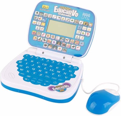 Kinderen Leren Laptop - Educatieve Speelgoed - Tweetalig Leren - Herlezen Muziek Functie - 25 x 3 cm - Blauw