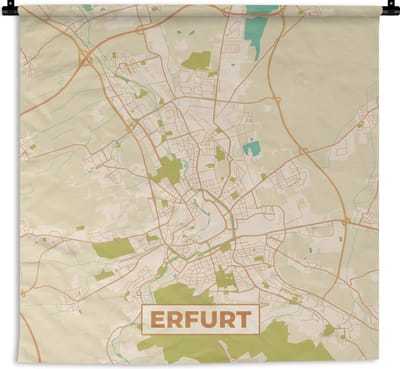 Wandkleed - Wanddoek - Plattegrond - Erfurt - Vintage - Kaart - Stadskaart - 180x180 cm - Wandtapijt