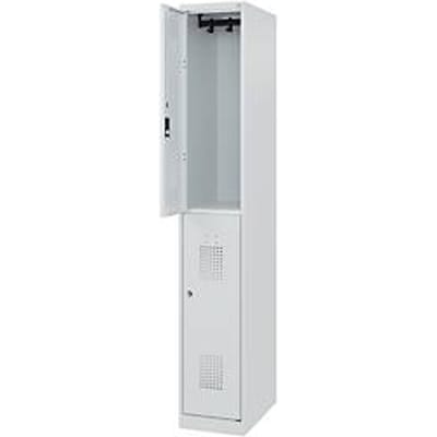 Brandweerkast C+P Flexo Wit, 1 compartiment met 2 legborden, vloerglijders, B 300 x D 500 x H 1850 mm, RAL 7035 lichtgrijs