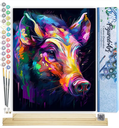 Figured'Art Schilderen op Nummer Volwassenen canvas Kleurrijke Abstracte Wilde Zwijn- Handwerk acrylverf Kit DIY Compleet - 40x50cm met DIY houten lijst