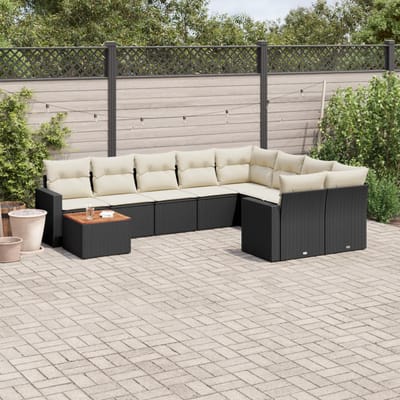 vidaXL - 10-delige - Loungeset - met - kussens - poly - rattan - zwart