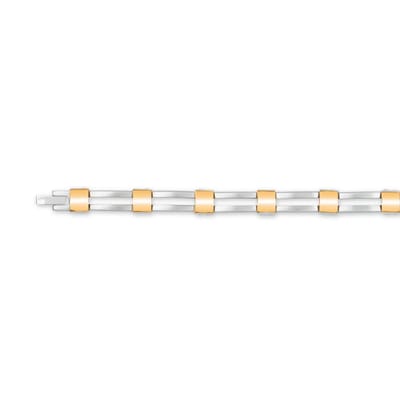 Slate - Stalen schakelarmband 21 cm - Spijltjes met vergulde tussenblokjes