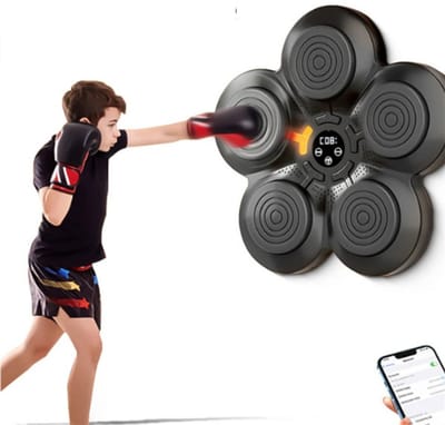 Intelligente Muziek Boksmachine – LED-Licht, Bluetooth Muziek & 9 Trainingsmodi – Interactieve Bokstrainer voor Volwassenen & Kinderen – Inclusief Handschoenen, USB-Kabel & Zelfklevende Bevestiging – Geen Boren Nodig