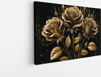 Saammp Canvas Schilderij - 3 Goude Bloemen - Abstract - 30x20 - Foto op canvas - Wanddecoratie - Muurdecoratie Woonkamer - Kantoor Decoratie