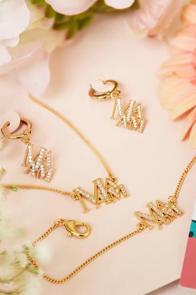 Ketting- Copper - necklace with little zircon stones with Mama text- Goud- Yehwang