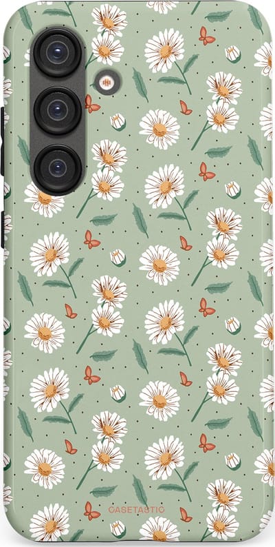 Casetastic Hoesje Geschikt voor Samsung S25 - Stijlvolle Beschermende Duo-layer Case - Vleugels en madeliefjes