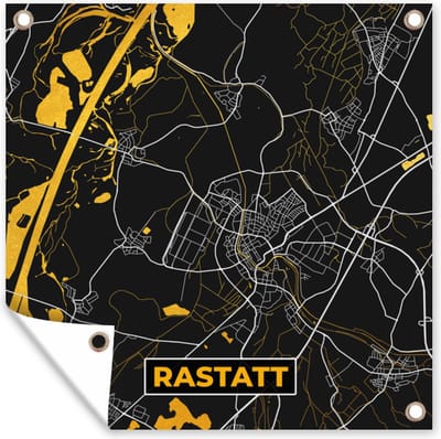 Tuin poster Goud – Duitsland – Plattegrond – Gold – Stadskaart – Kaart – Rastatt - 200x200 cm - Tuindoek