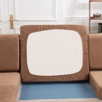 Housse de coussin en peluche pour salon, élastique, couleur unie, housse de siège de canapé, protection de meubles en peluche pour animaux de compagnie et enfants Back cover brown
