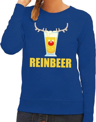 Foute kersttrui / sweater Reinbeer blauw voor dames - Kersttruien XS