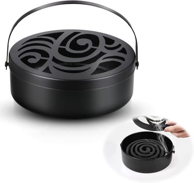 Verplaatsbare Muggensprayhouder voor Rookspiralen, Ronde Holle Metalen Muggenspiraalhouder, Aromatherapie en Incensestokhouder voor Effectieve Muggenbestrijding (Zwart)