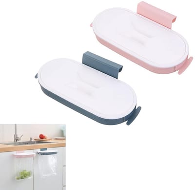 2 Stuks Keuken Afvalzak Houder - Plastic Afvalzak Houder voor Ophangen met Deksel - Voor Keuken - Badkamer - Kantoor - 2 Kleuren
