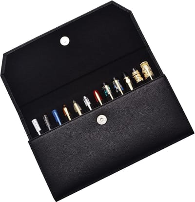 Pencil Case met 12 Vakken voor Pennen, Waterdicht Canvas en Faux Leer, Ideaal voor School en Kantoor
