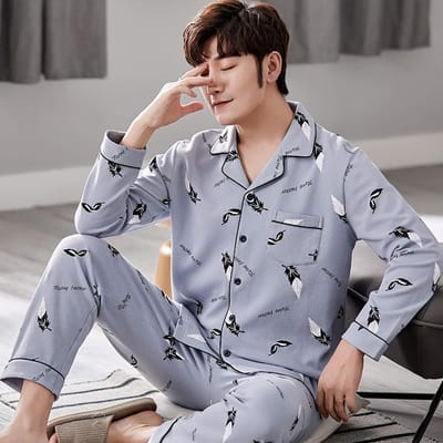 Heren Lente Herfst Puur Katoen Pyjama Lange Mouw Vest Middenleeftijd Ouderen Huiskleding Set Jeugd Casual Losse Pyjama XL gray