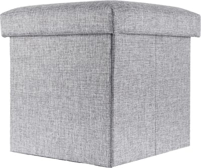 Intirilife Opvouwbaar krukje 30x30x30 cm in FELS GREY - Zitkubus met opbergruimte en deksel van stof met holtes - Zitkubus voetensteun opbergdoos kist zitkruk