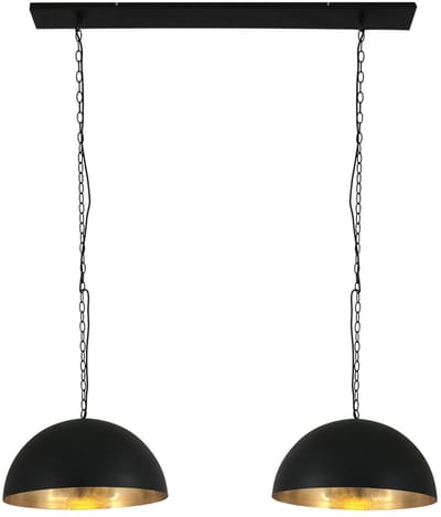 Hanglamp Semicirkel 2556ZW Zwart 2 Lichtpunten - Metalen Hanglamp met Goudkleurige Binnenkant, In Hoogte Verstelbaar, Steinhauer - Industrieel Design