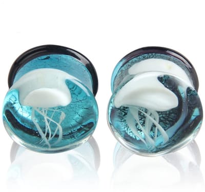 Allecto - Glas Oceaan Kwallen Oordopjes - Unieke Oorbellen - Blauw - Dubbele Uitlopende Piercings - Lichaam Sieraden - Geschikt voor Vrouwen