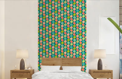 Behang - Fotobehang Patroon - Bloemen - Retro - Jaren 70 - Breedte 120 cm x hoogte 240 cm