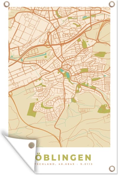 Muurdecoratie Böblingen - Plattegrond - Kaart - Vintage - Stadskaart - 120x180 cm - Tuinposter - Tuindoek