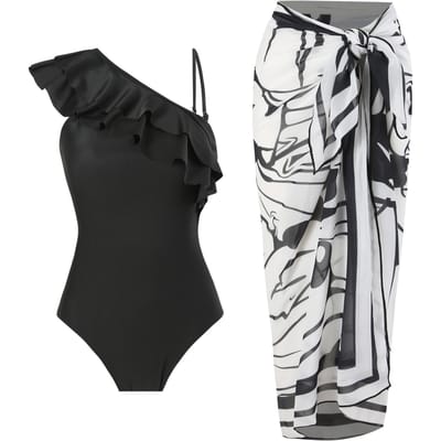Dernière Collection Maillots de Bain Sexy Une Pièce Deux Pièces Maillot de Bain une Épaule Imprimé Chiffon pour Femmes S