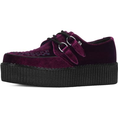 TUK Viva High Creeper bordeauxrode fluwelen platform veterschoenen in gothic-stijl - AV6802