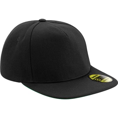 Beechfield Originele 6 Paneel Flat Peak Snapback Cap (Zwart)