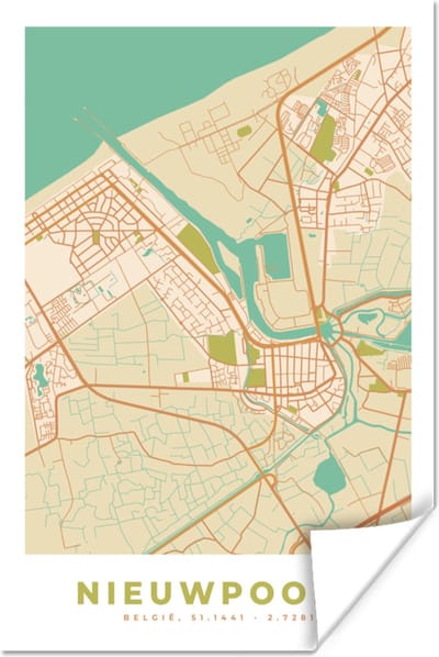 Poster België - Plattegrond - Nieuwpoort - Kaart - Stadskaart - 120x180 cm XXL